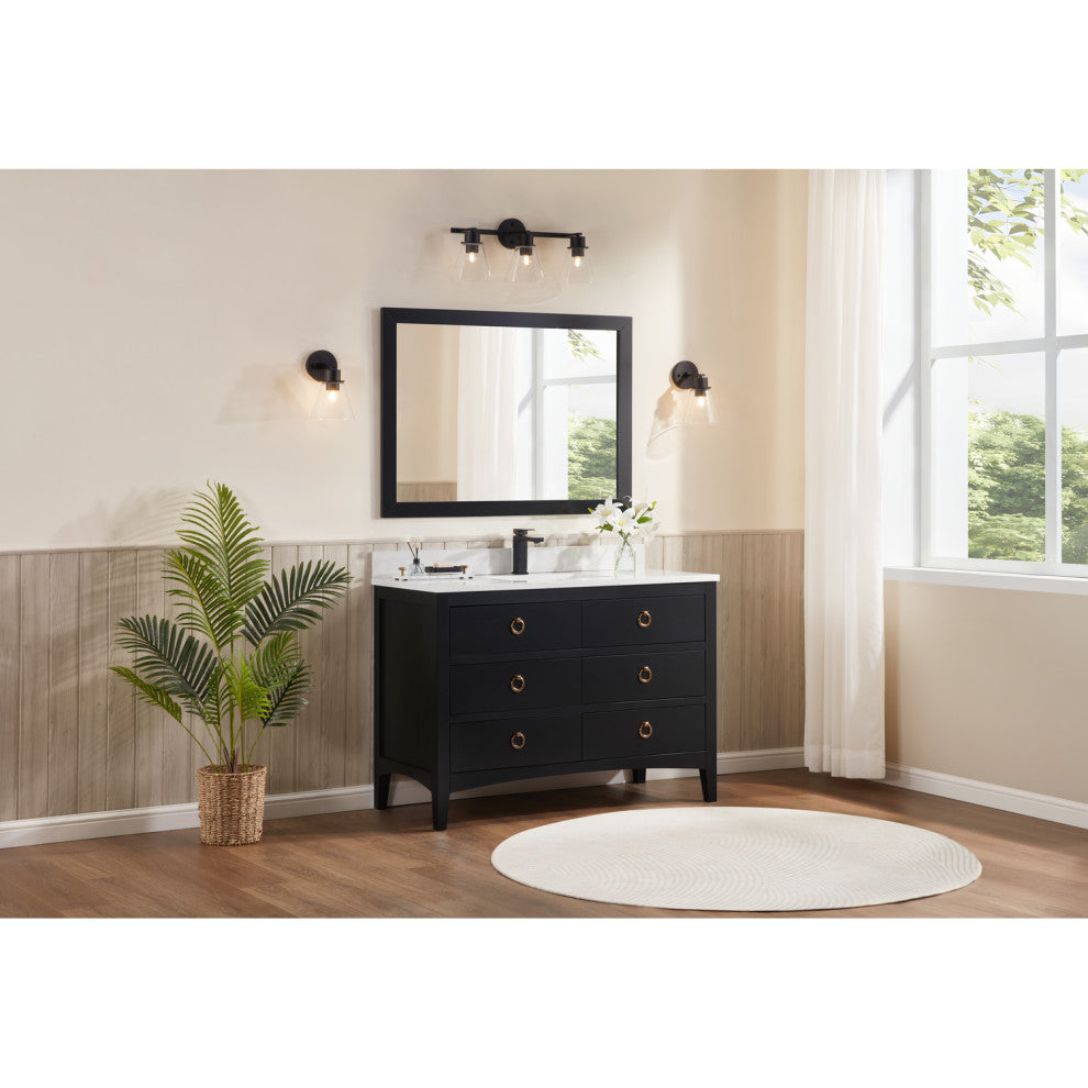 Legion Furniture WS2518 Series Bathroom Sink Vanity, Tricorn Black, 48", Artificial Stone Top, Single Sink