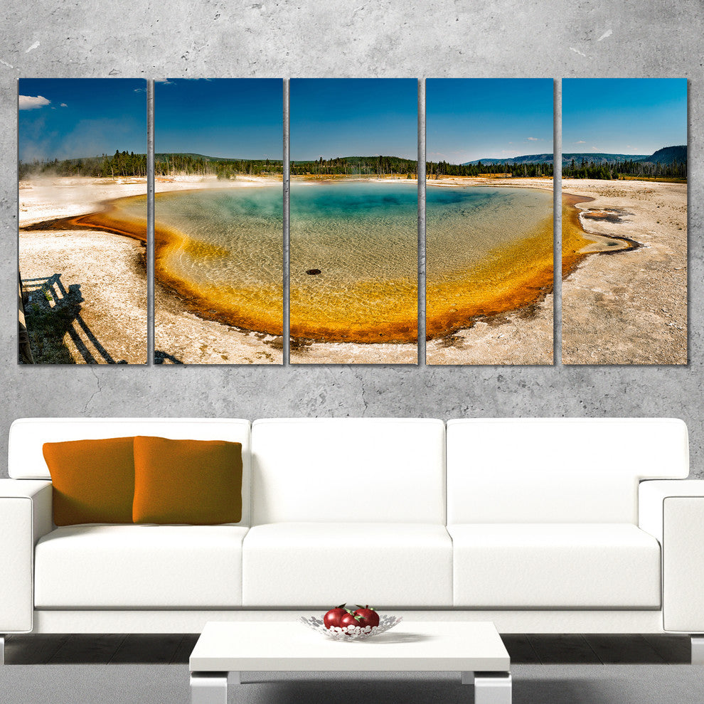 "Yellowstone Heat Pool Panorama" Landscape Print Wall Artwork, 5 Panels, 60"x28"