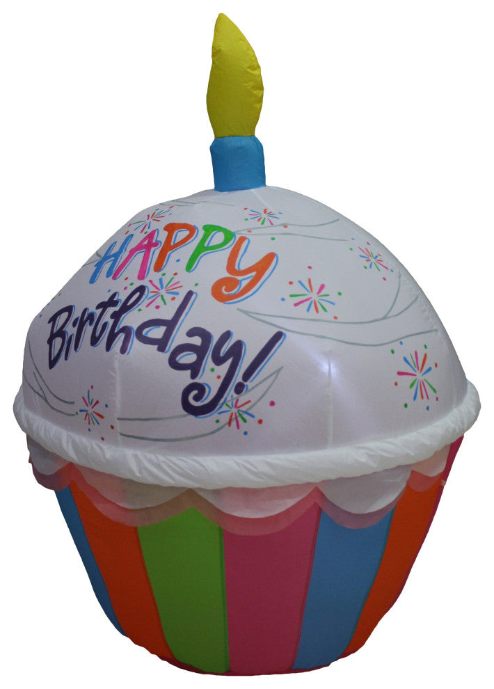 4' Tall Cute Happy Birthday Inflatable Cupcake and Candle Lighted Decoration