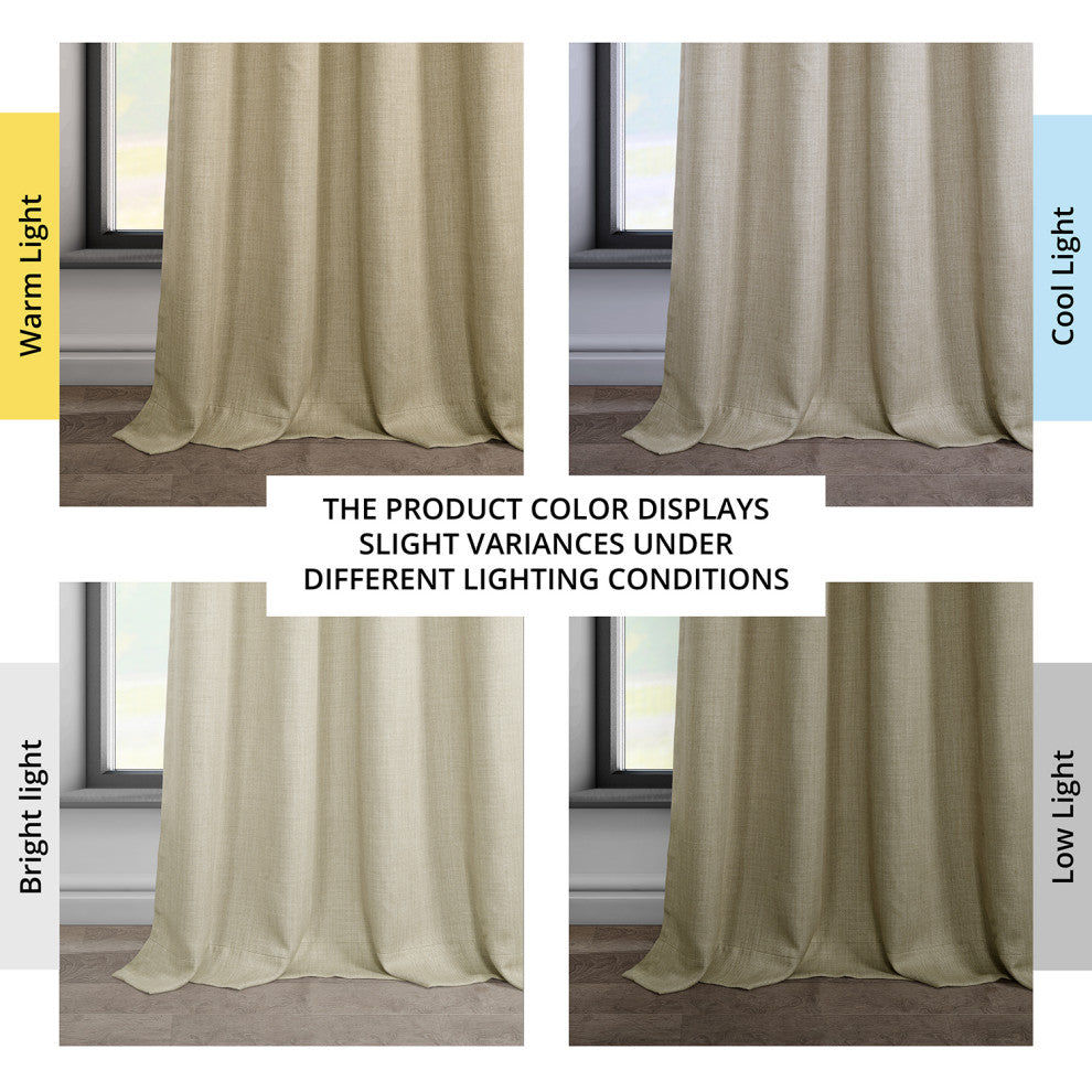 Faux Linen Grommet Room Darkening Curtain Single Panel, Thatched Tan, 50w X 84l