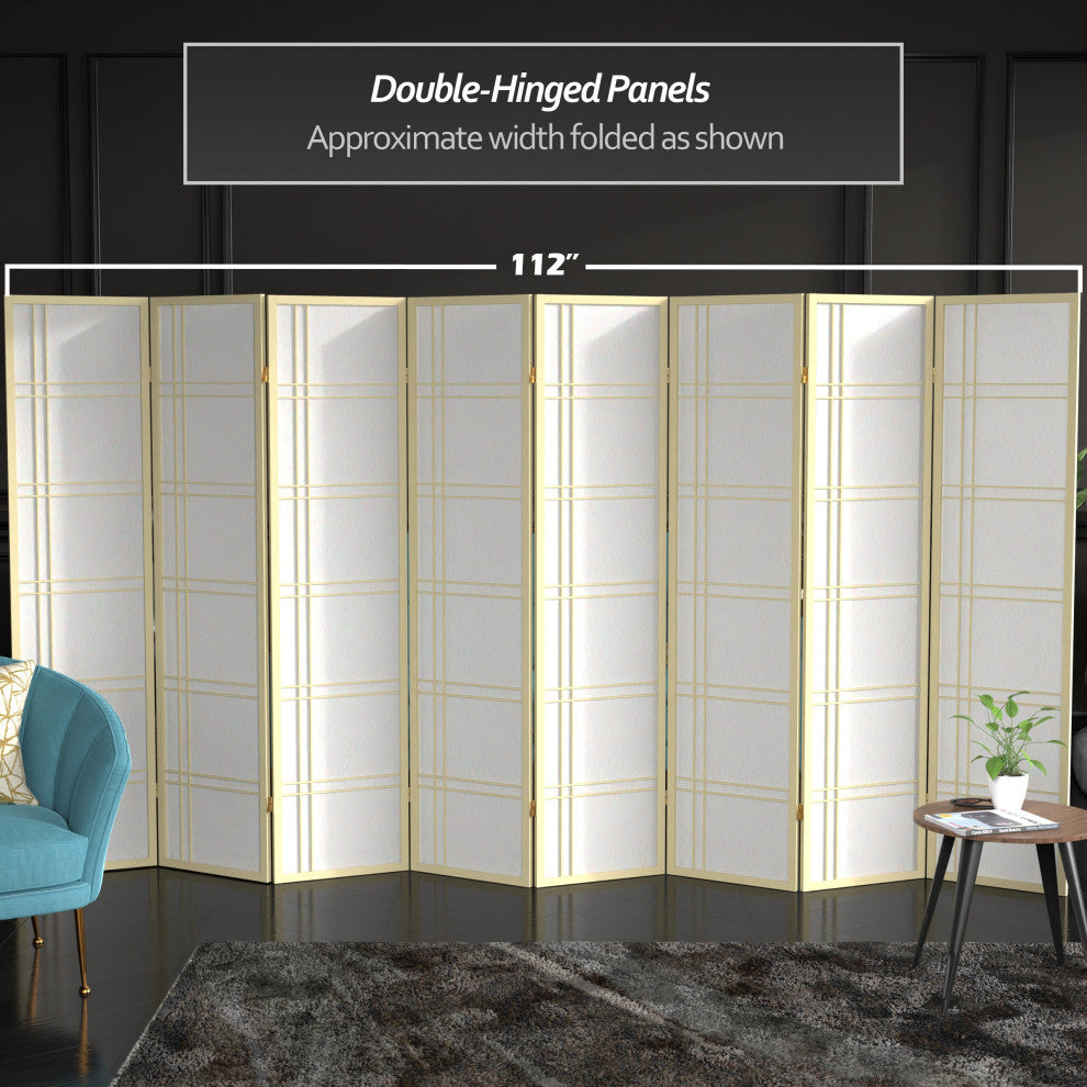 6' Tall Double Cross Shoji Screen, Special Edition, Ivory, 6 Panels