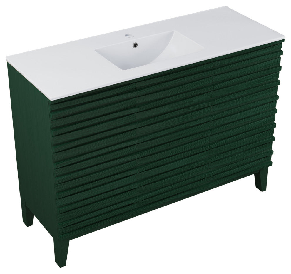 Cascade 48" Freestanding Bathroom Vanity, Green Oak With Sink Top
