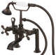 Vintage 7" Spread Deck Mount Tub Faucet w/6" Risers & Handshower, Cross handles
