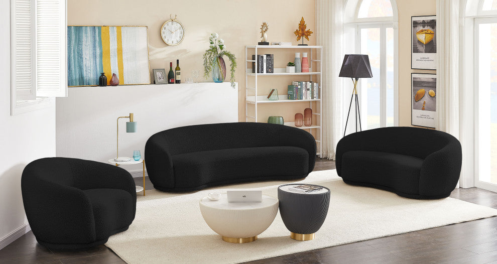 Hyde Boucle Fabric Upholstered, Black, Loveseat