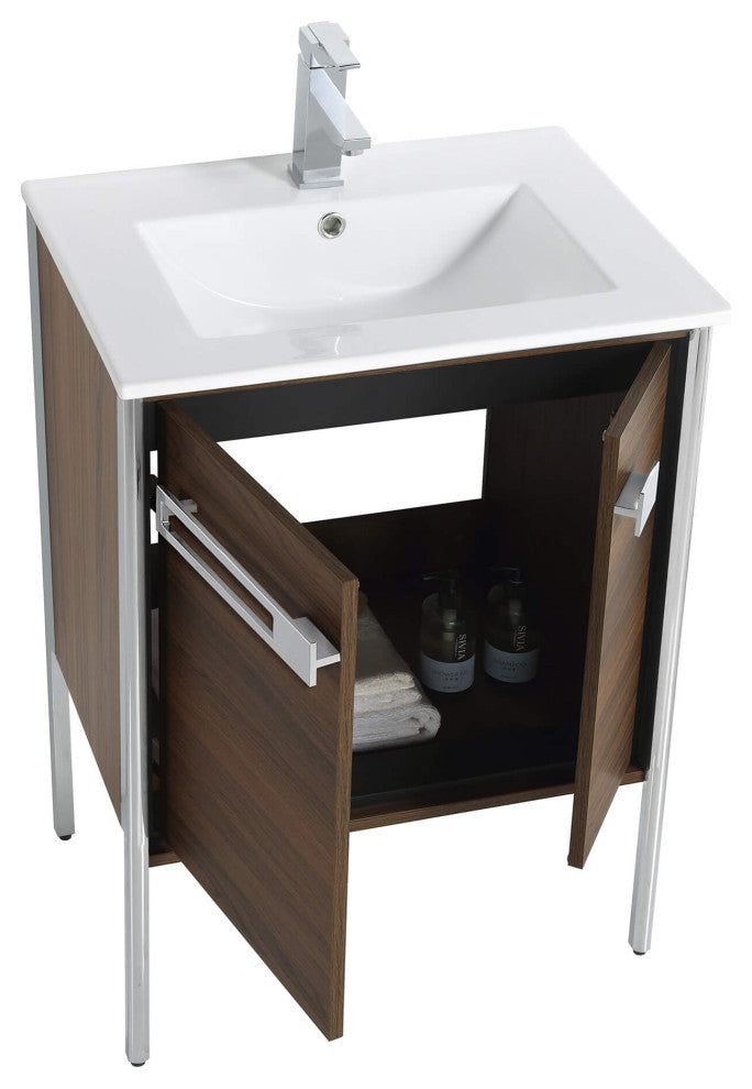 Oakville Bath Vanity, Ceramic Sink, Walnut Ebony, 24 Inch, Chrome Hardware