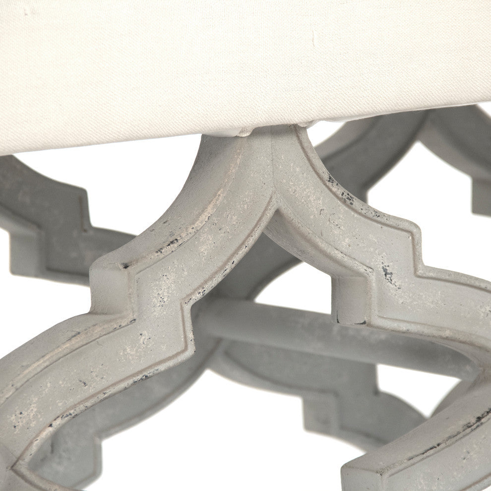 Judith Bench, Distressed Gray, Off-White Linen