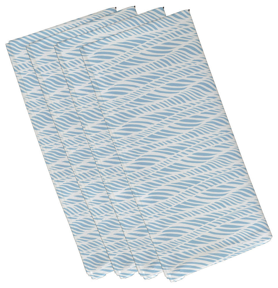 Rolling Waves, Geometric Print Napkin, Green, Set of 4, Light Blue