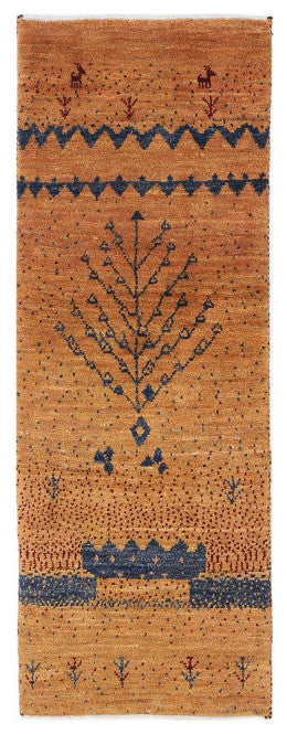 Gold Color Fine Hand Knotted Persian Gabbeh Runner 1'7"x4'11"