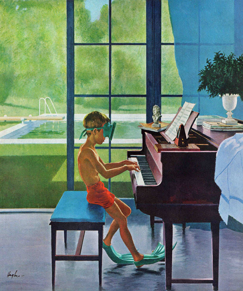 "Poolside Piano Practice" Print on Canvas by George Hughes