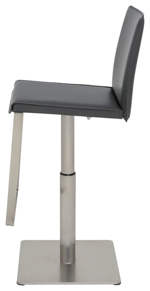 Kailee Adjustable Bar Stool, Brushed Steel, Gray Leather