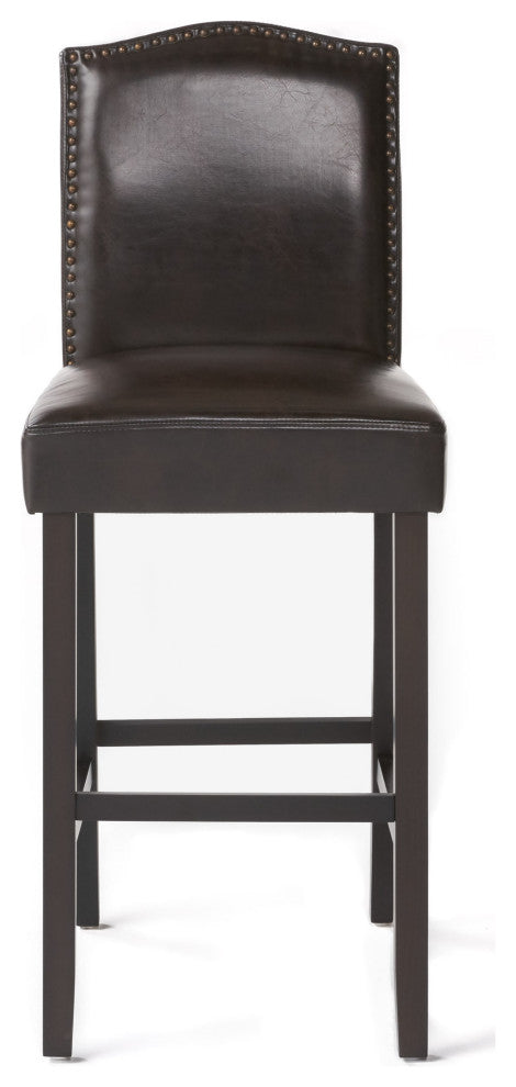 GDF Studio Auburn Brown Leather Backed Bar Stools, Set of 2