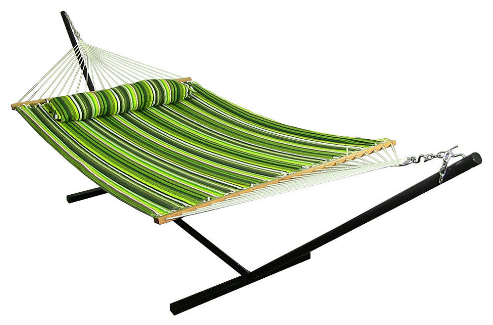 Sunnydaze 2-Person Quilted Spreader Bar Hammock and 12' Stand, Melon Stripe