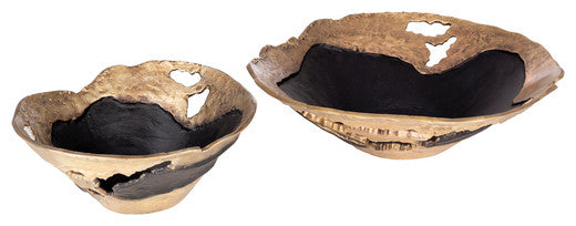 Ambrosia Scandinavian Distressed Metal Decorative Bowls, 2-Piece Set, Black