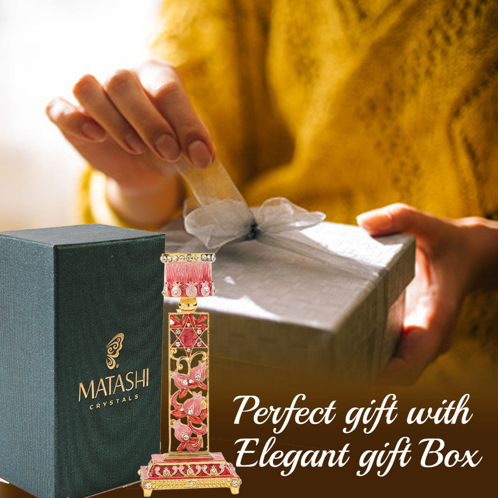 Matashi Shabbat Candlestick Holder (2-Piece Set) Hand-Painted,  Pewter(Red)