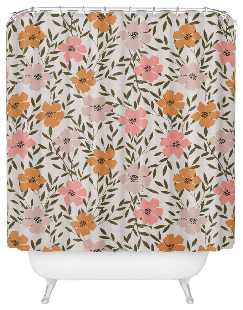 Deny Designs Emanuela Carratoni 70S Floral Theme Shower Curtain