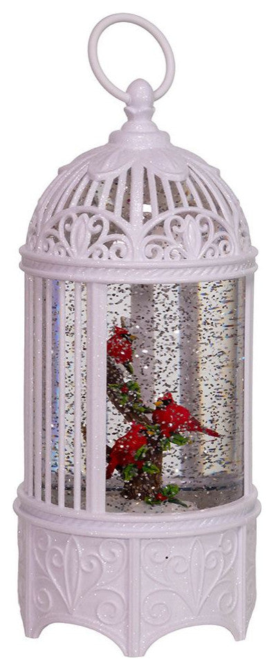Kurt Adler 10.25" Battery-Operated LED Swirl Cardinals in Water Bird Cage
