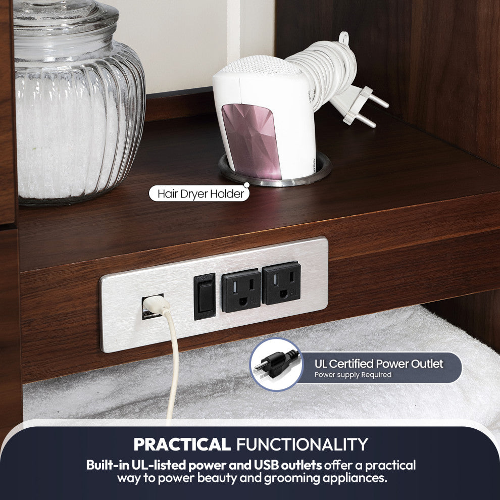 San Bath Vanity with Stone Top, Natural Walnut, 60" Single Sink, Single Vanity, No Mirror