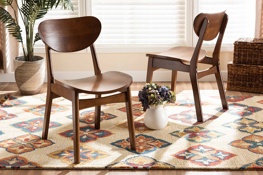 Kobell Mid-Century Modern Walnut Brown Wood Dining Chair, Set of 2