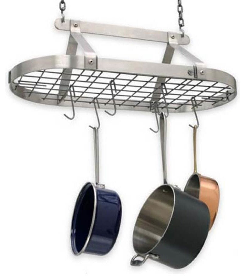 Handcrafted Classic Oval Ceiling Pot Rack w 12 Hooks Stainless Steel