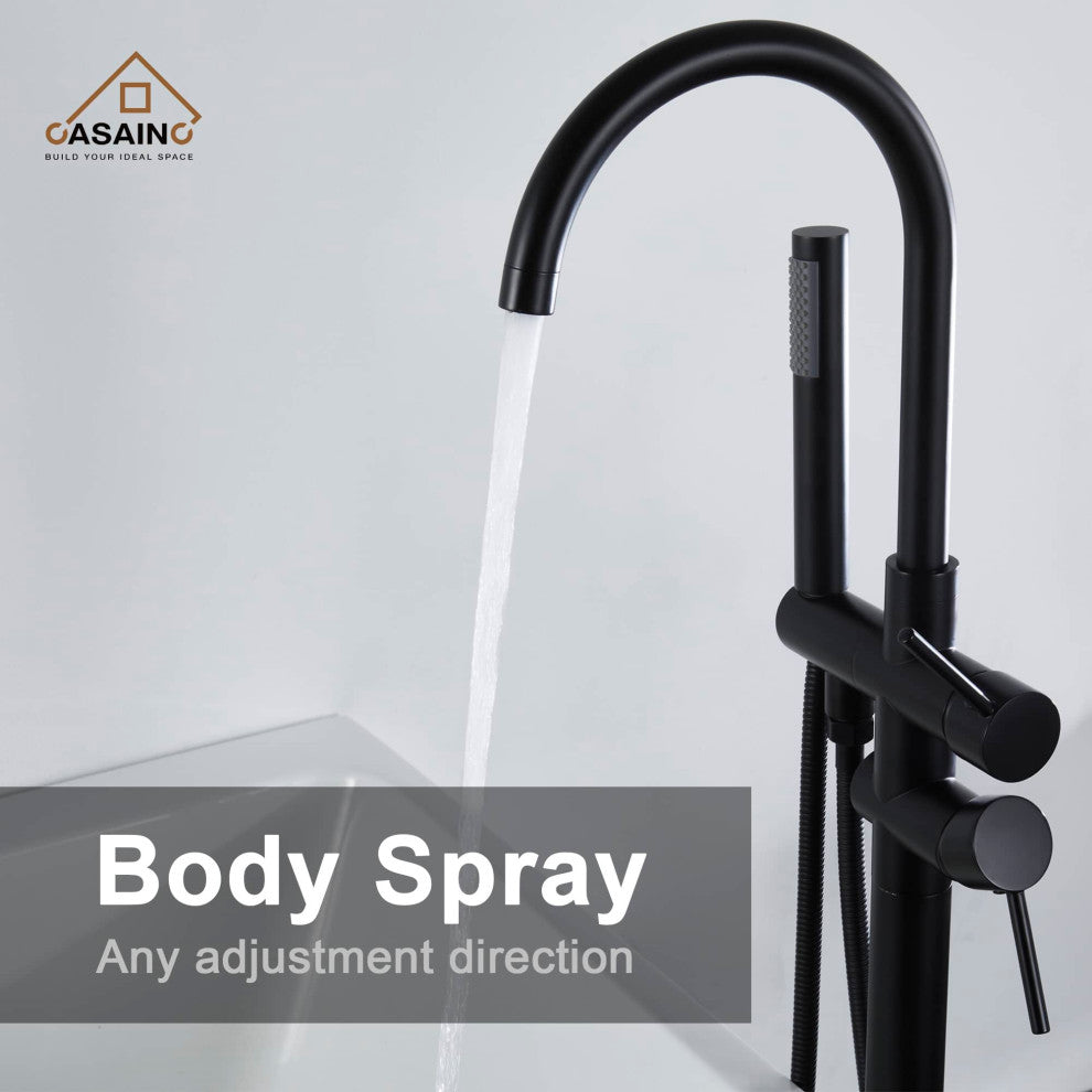 Freestanding Bathtub Faucet Hand Shower Floor-Mount High-arc Tub Faucet 2-Handle
