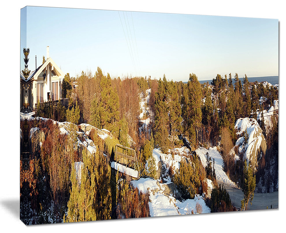 "Rocky Coast With Wooden Cottage" Landscape Wall Art Canvas Print, 20"x12"