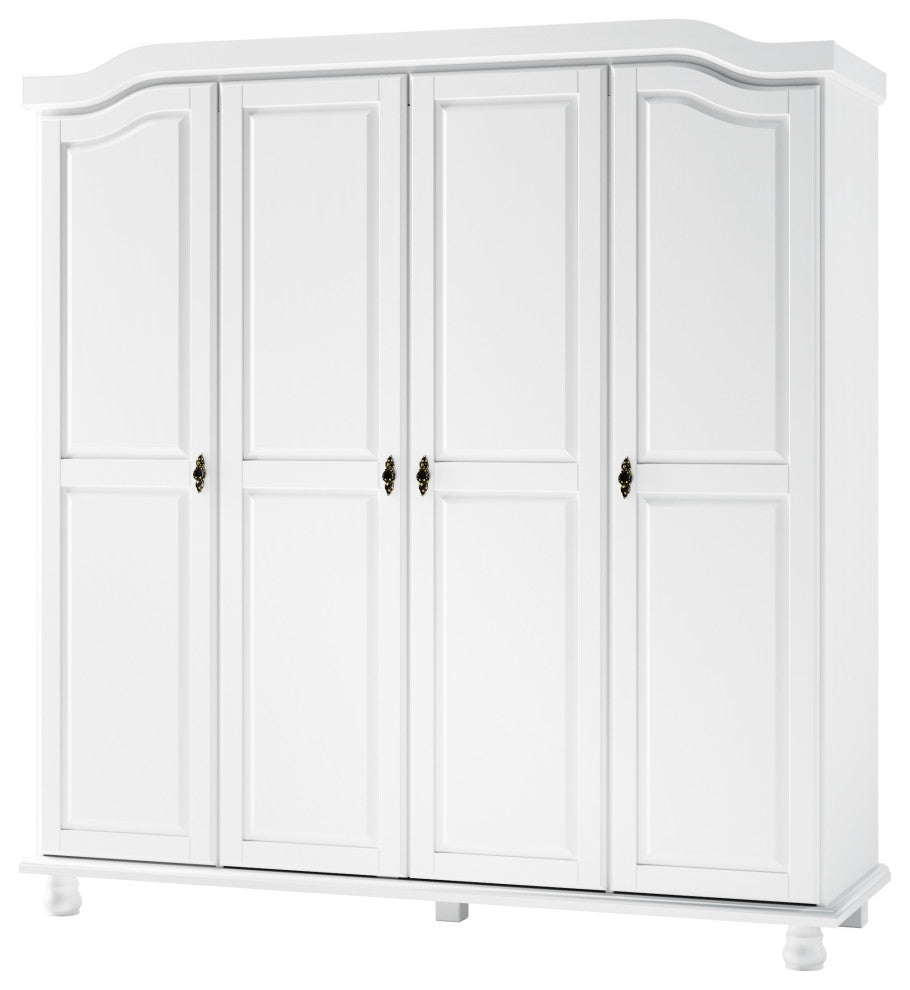 100% Solid Wood Kyle 4-Door Wardrobe, White