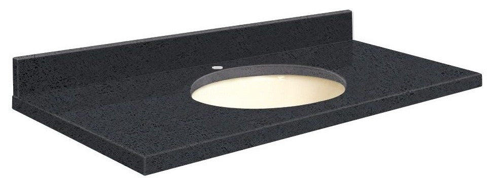 Quartz 25"x22" Vanity Top, Single Faucet Hole, Black Luxe, Biscuit Bowl
