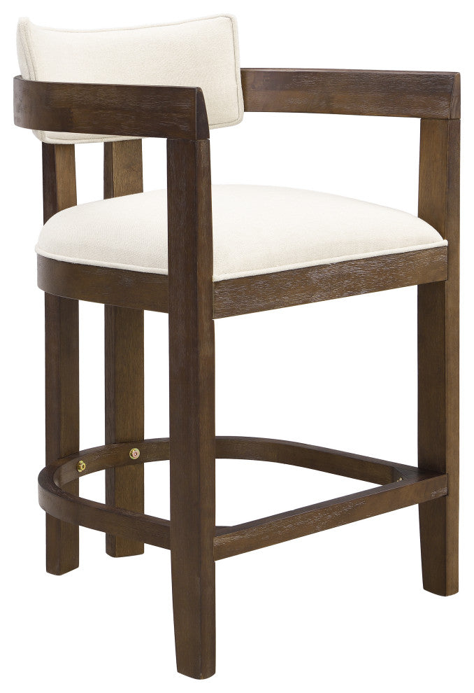 GDF Studio 26" Upholstered Counter Height Bar Stool, Set of 2, Walnut/Beige