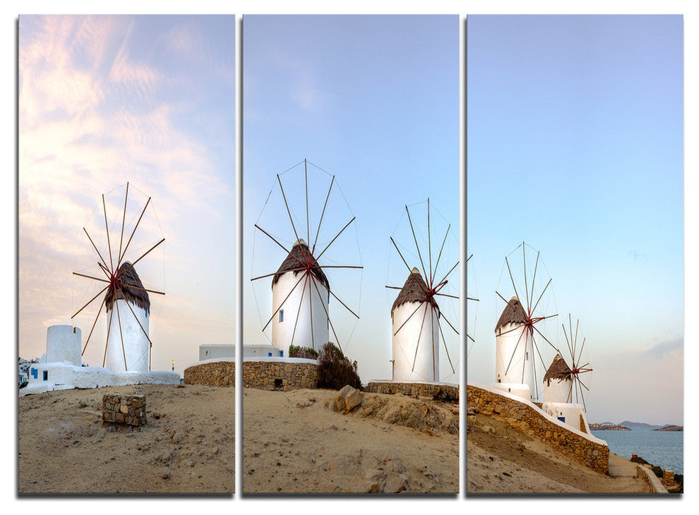 "Traditional Greek Windmills Panorama" Metal Wall Art, 3 Panels, 36"x28"