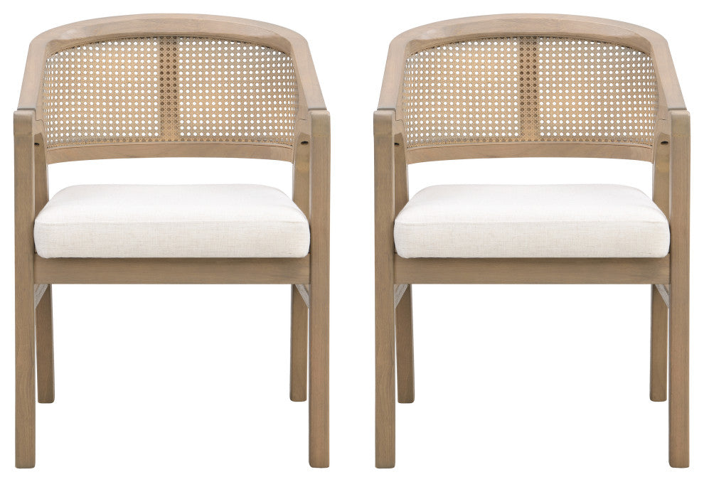 GDF Studio Wooden Frame Dining Chair With Cane Back, Light Ash + Beige, Set of 2