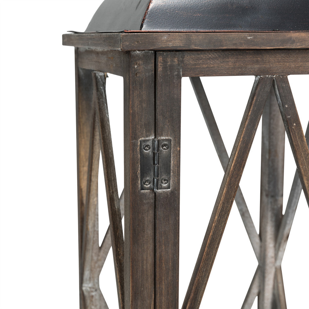 Farmhouse Wood Metal Lanterns Set of 2, Black