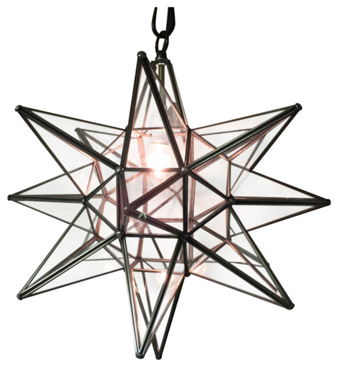 Moravian Star Light, Clear Glass With Bronze Trim, 15" Diameter, No Mount Kit