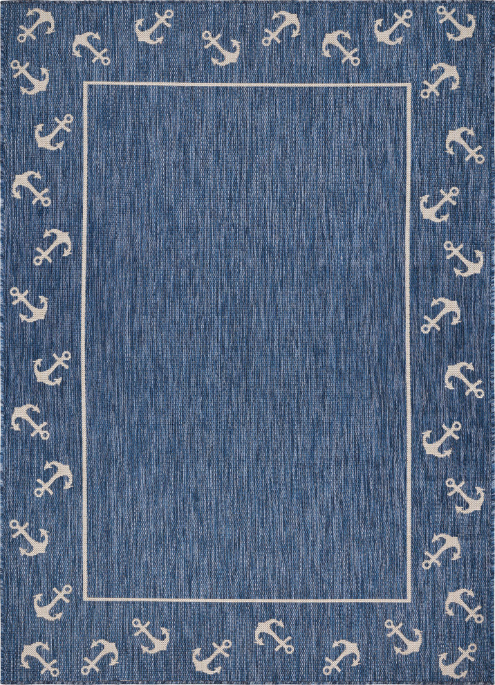 Nautical Anchor Border Indoor/Outdoor Accent Rug, 1'10"x3'
