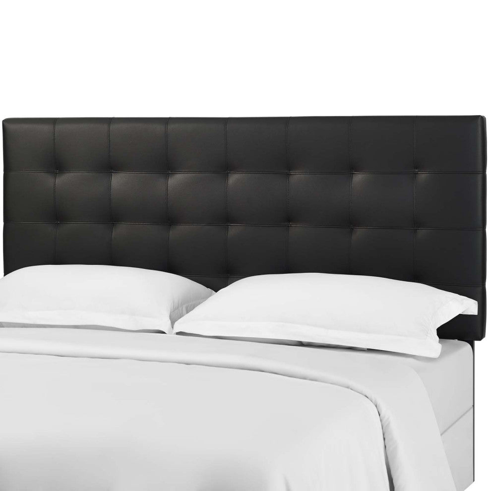 Contemporary Modern King Size Tufted Headboard, Faux Vinyl Leather, Black