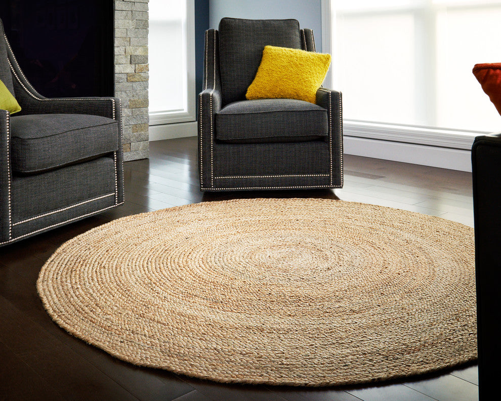Kerala Natural Jute Rug, Natural and Brown, 6' Round