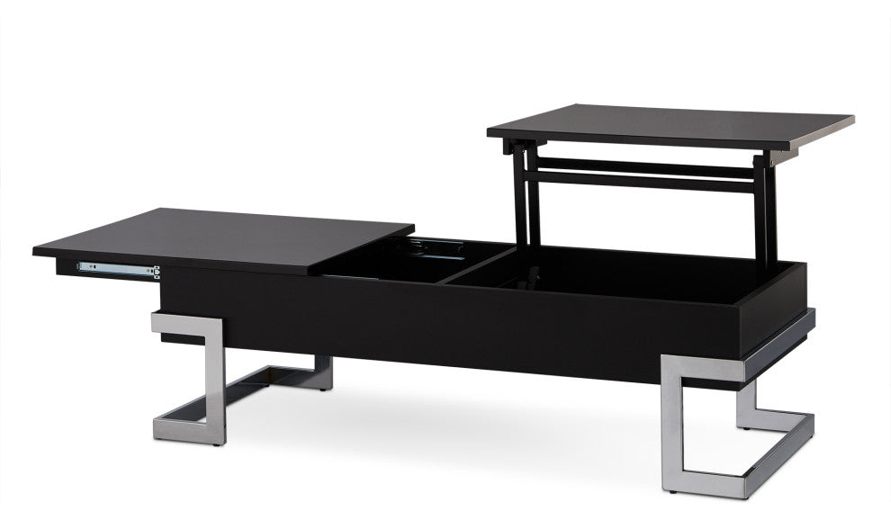 47"x20"x14-24" Black and Chrome Particle Board Coffee Table