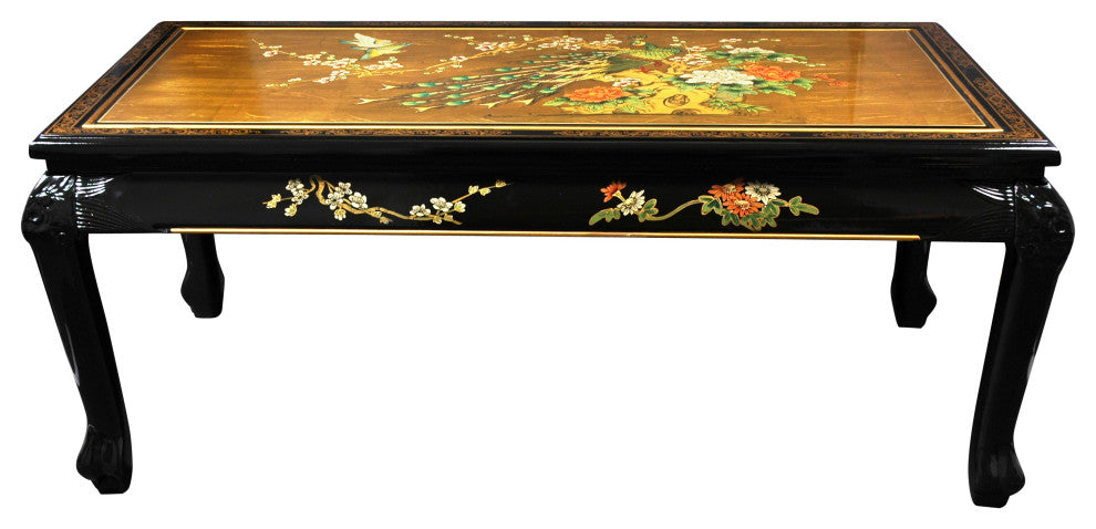 Claw Foot Coffee Table, Gold Leaf Birds and Flowers