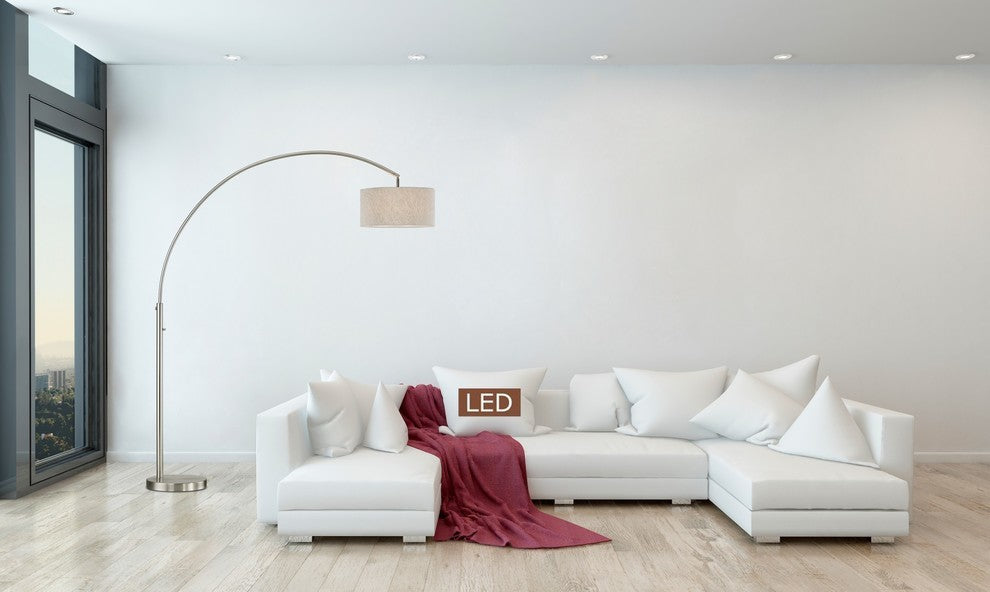 Elena 80" LED Arch Floor Lamp With Dimmer Switch, Brushed Nickel