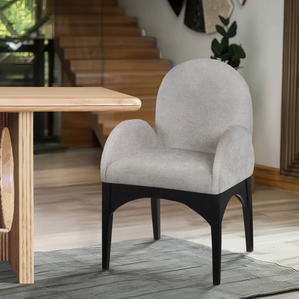 Waldorf Chenille Upholstered Dining Chair, Black, Chenille, Natural Finish, Grey, Arm Chair, Chenille Fabric, Black Finish