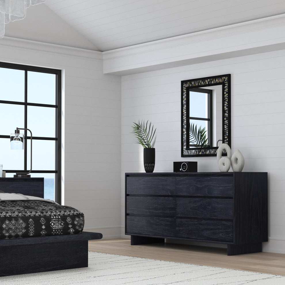 Halmstad Wood Panel 6 Drawer Dresser, Washed Black