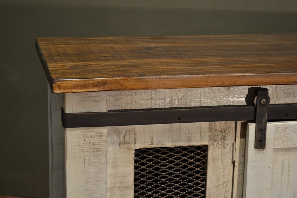 Rustic 70" White Barn-Door Media Consol