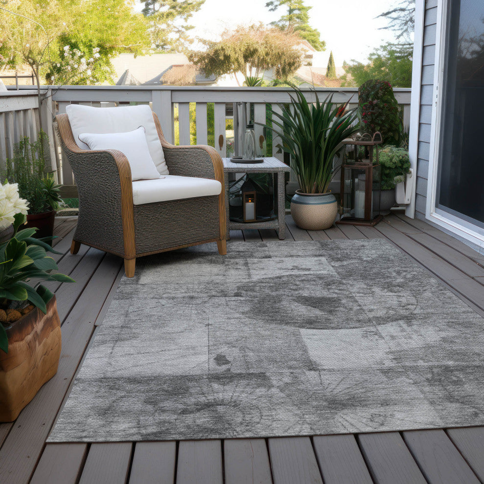 Machine Washable Indoor/Outdoor Chantille ACN1905 Gray 3' x 5' Rug