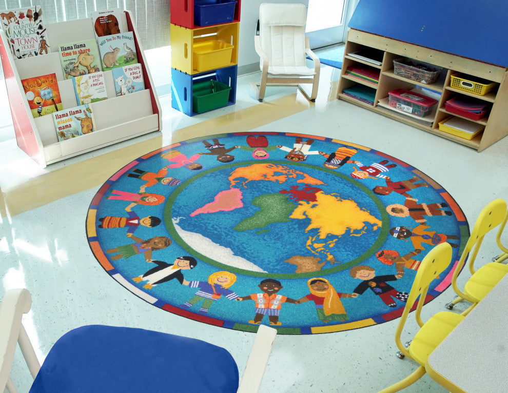 Kid Essentials Rug, Hands Around the World, 7'7" Round