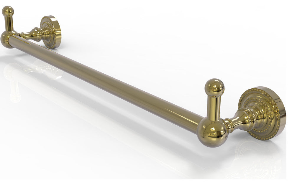 Dottingham 36" Towel Bar with Integrated Hooks, Unlacquered Brass