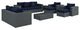 Modway Sojourn 9 Piece Outdoor Patio Sunbrella Sectional Set, Canvas Navy