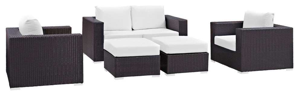 Modway Convene 5 Piece Outdoor Patio Sofa Set, Espresso White