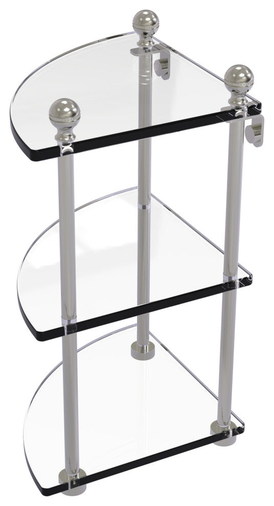 Mambo 3 Tier Corner Glass Shelf, Satin Nickel