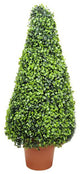 Potted Two-Tone Artificial Boxwood Tower Topiary Tree, 32.5"