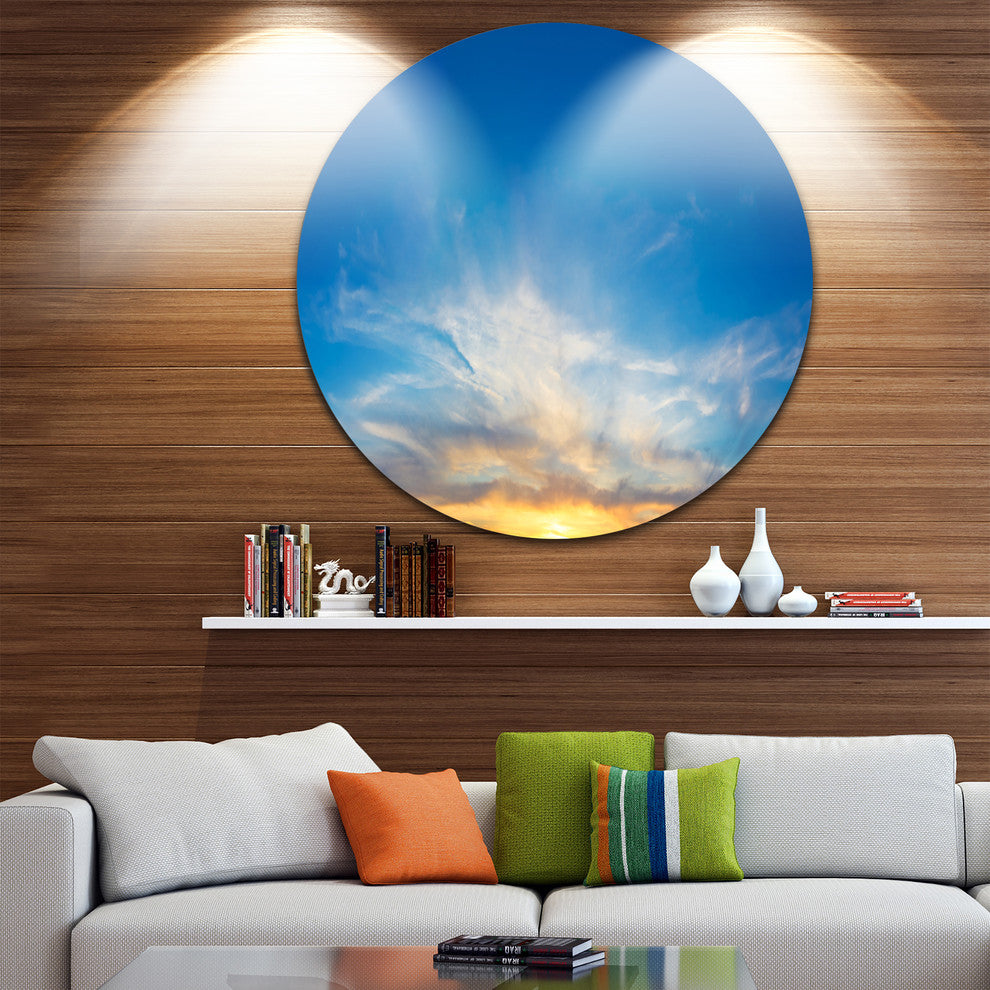 Bright Blue Evening Sky Panorama, Landscape Round Wall Art, 11"