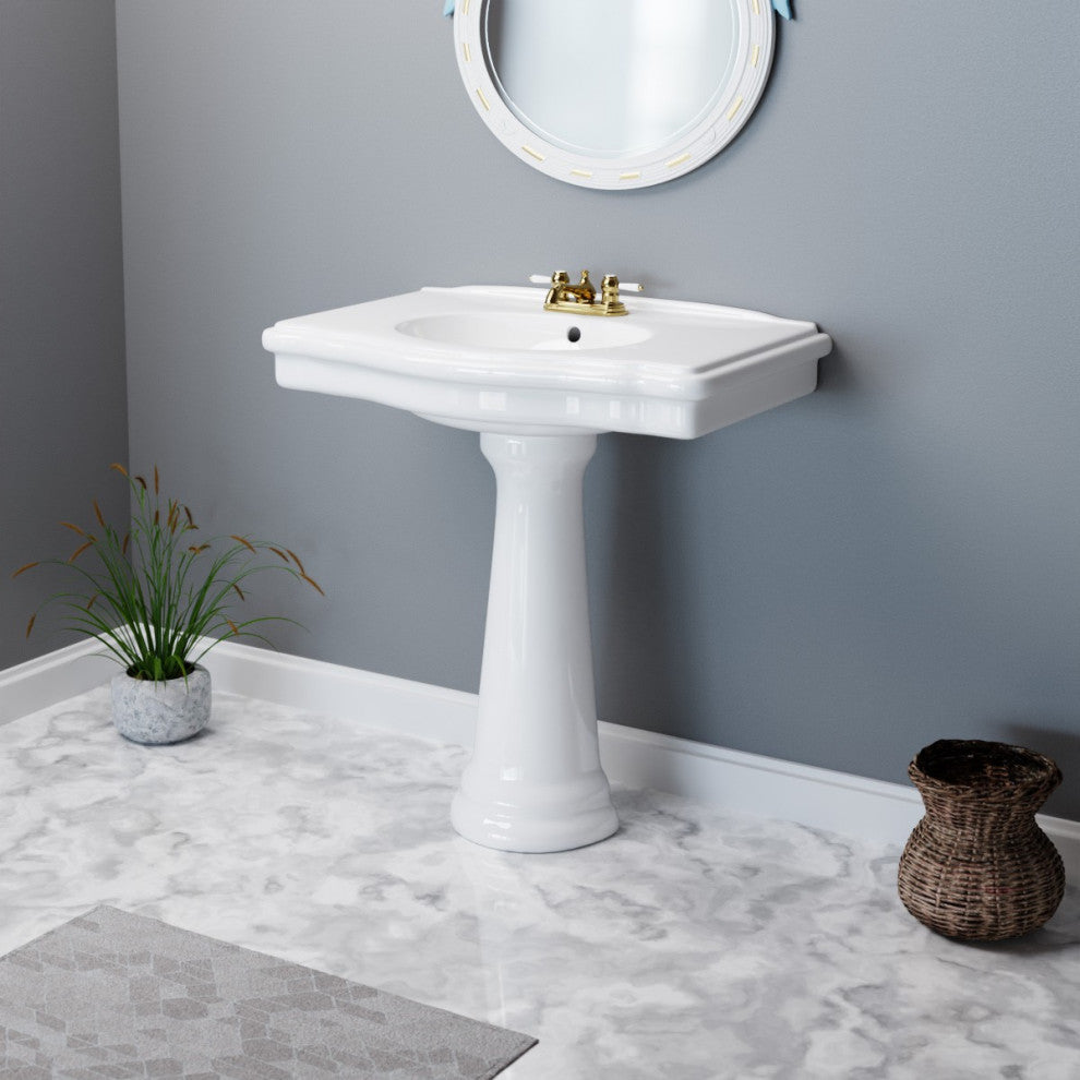 Darbyshire Pedestal Bathroom Sink White with Centerset Faucet Holes and Overflow